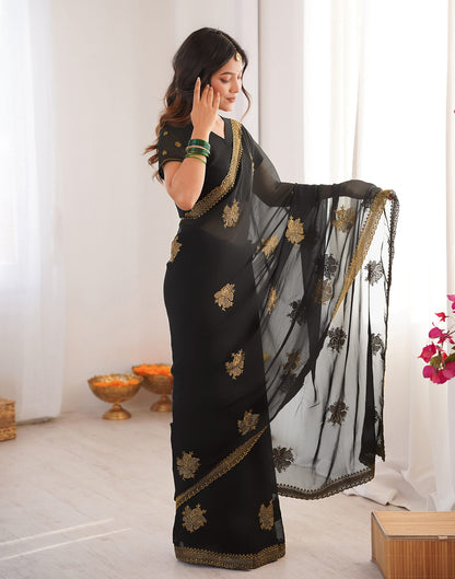 Black Georgette Embroidery Saree