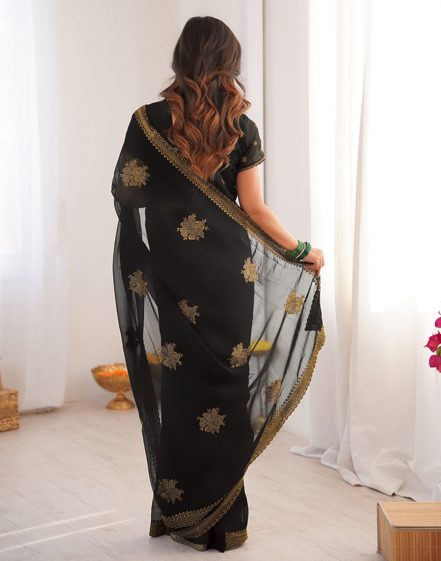 Black Georgette Embroidery Saree
