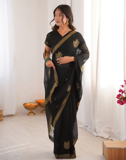 Black Georgette Embroidery Saree