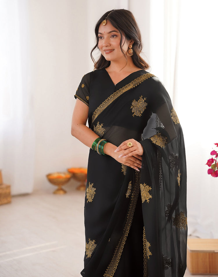 Black Georgette Embroidery Saree