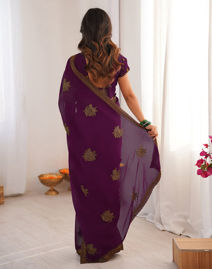 Dark Magenta Georgette Embroidery Saree