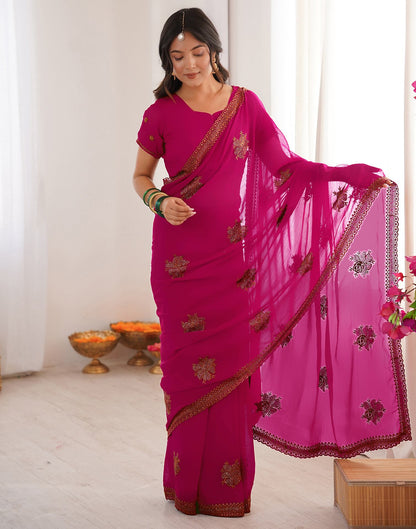 Dark Rani Pink Georgette Embroidery Saree