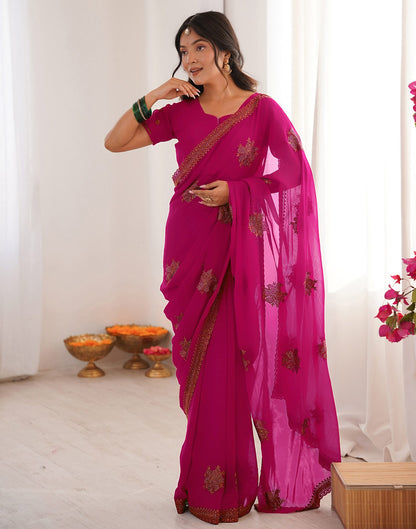 Dark Rani Pink Georgette Embroidery Saree