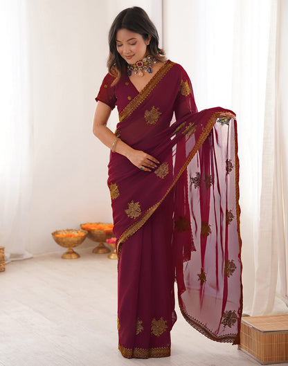 Maroon Georgette Embroidery Saree