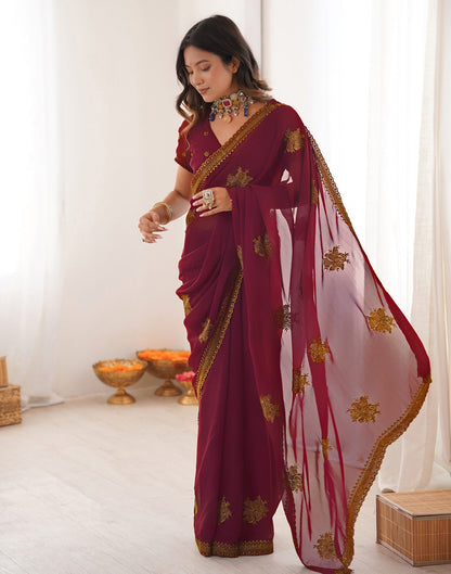 Maroon Georgette Embroidery Saree