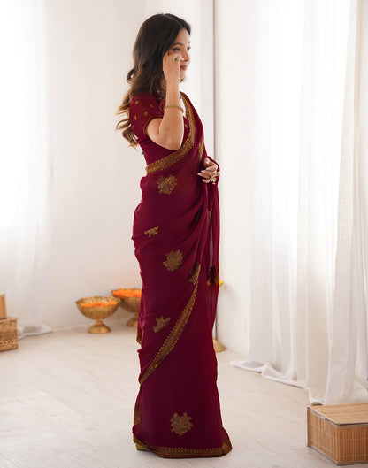 Maroon Georgette Embroidery Saree