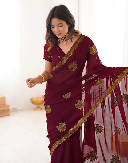 Maroon Georgette Embroidery Saree