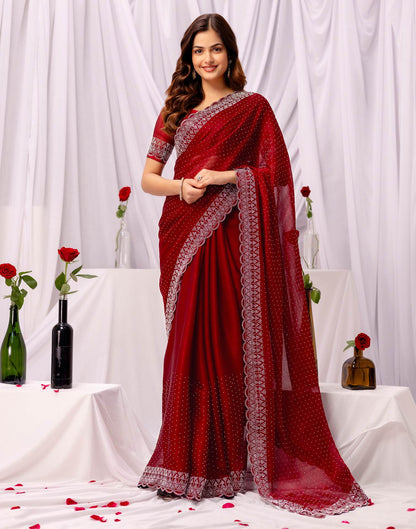 Maroon Chiffon Stone Work Swarovski Saree