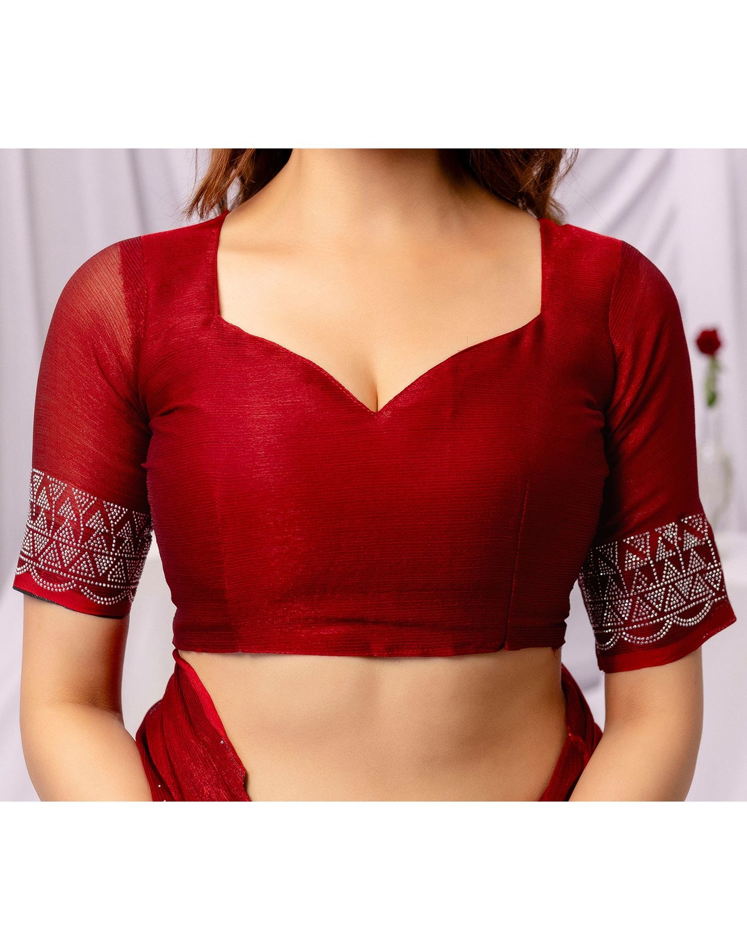 Maroon Chiffon Stone Work Swarovski Saree