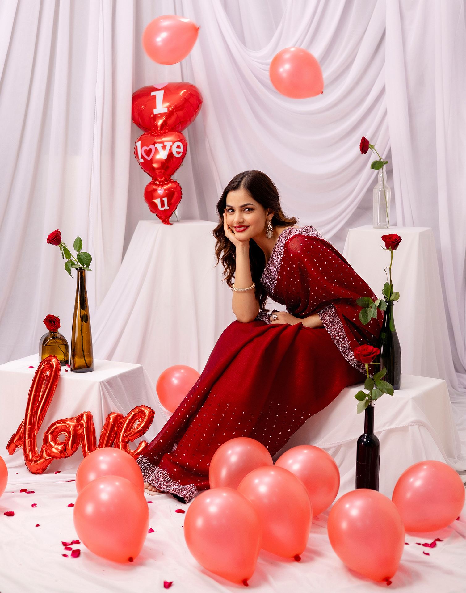 Maroon Chiffon Stone Work Swarovski Saree