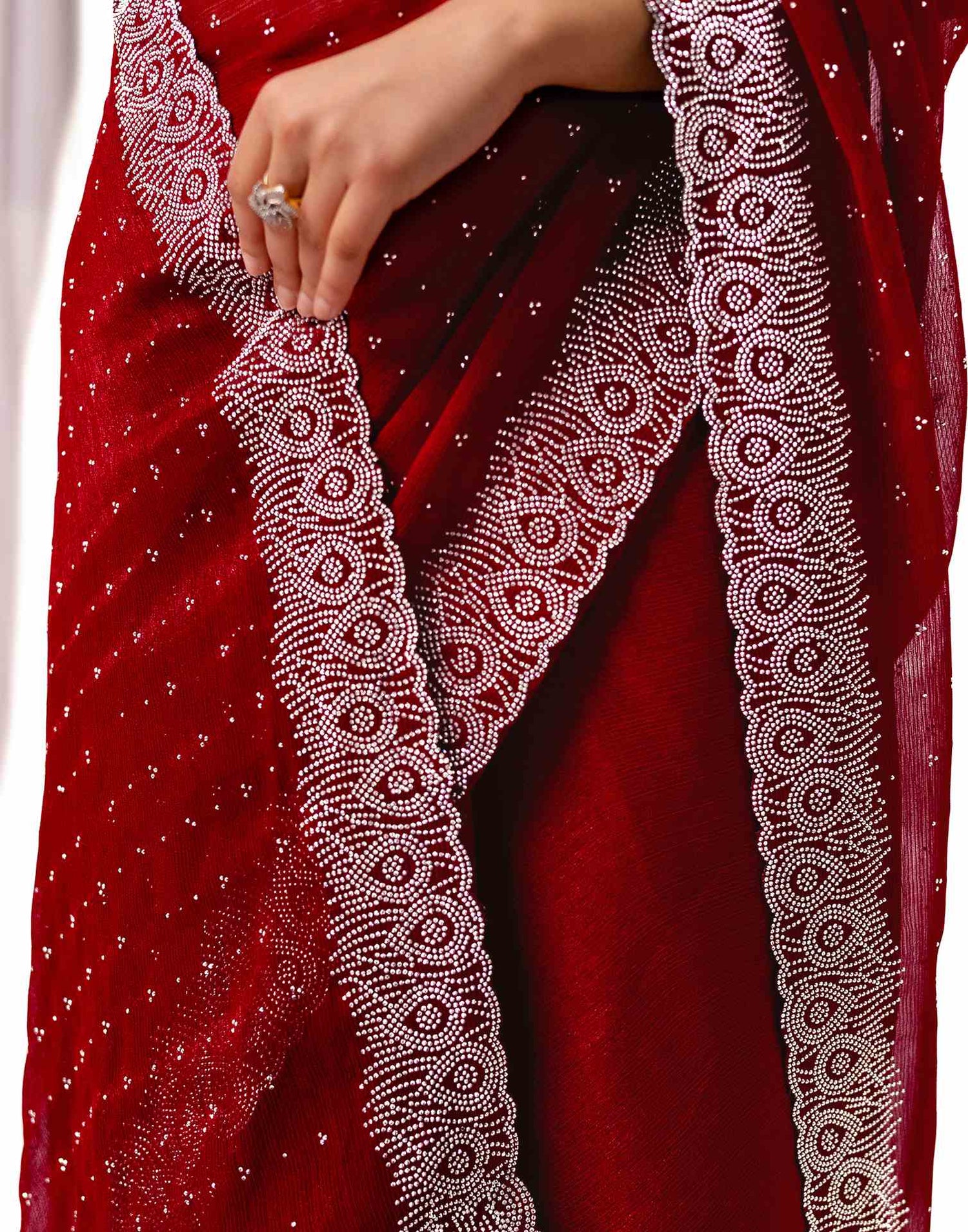 Maroon Chiffon Stone Work Swarovski Saree