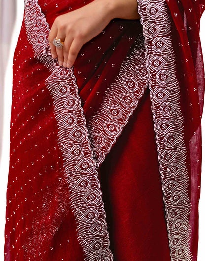 Maroon Chiffon Stone Work Swarovski Saree