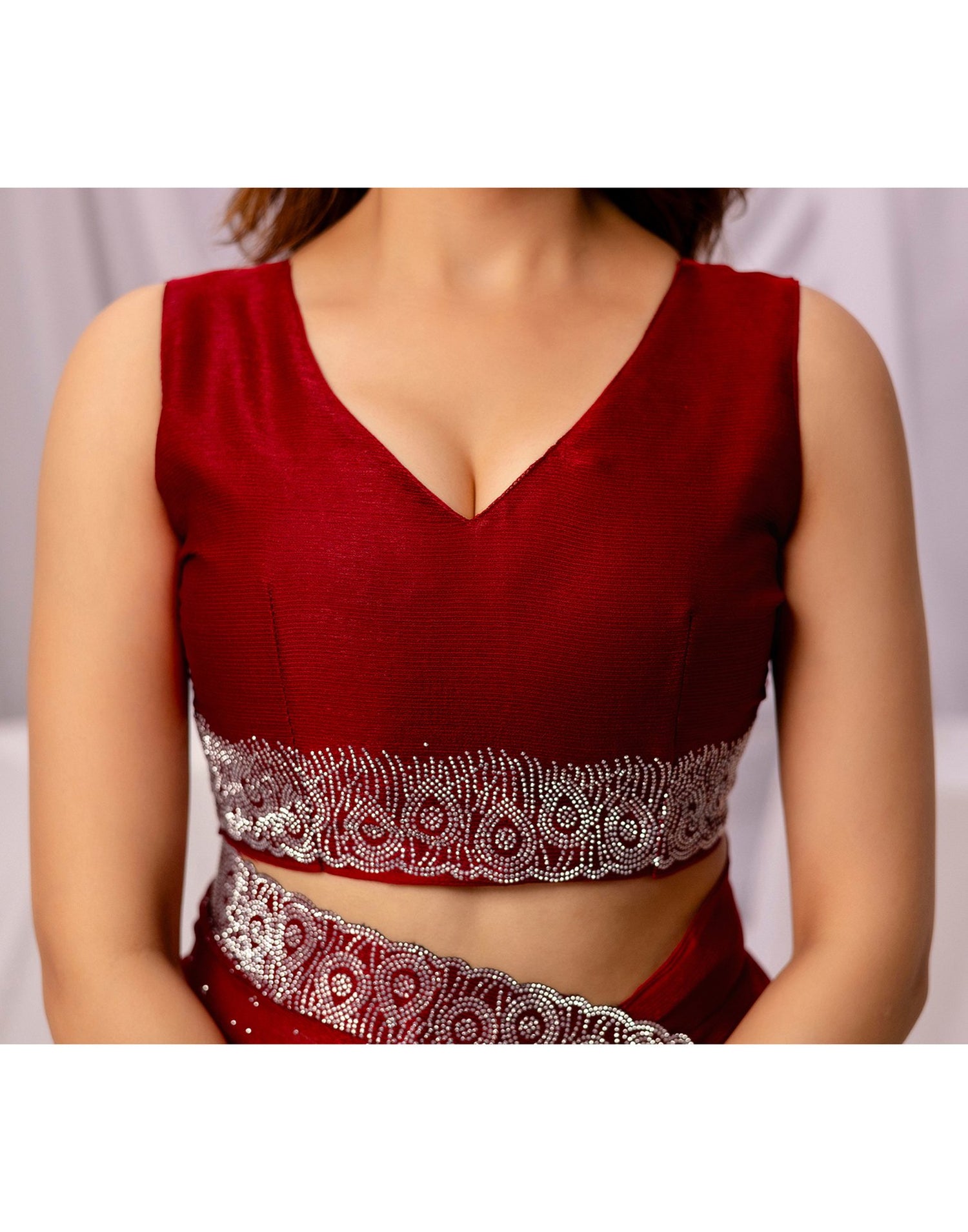 Maroon Chiffon Stone Work Swarovski Saree
