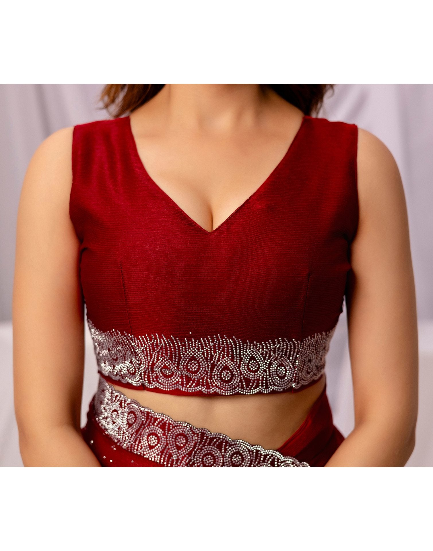 Maroon Chiffon Stone Work Swarovski Saree