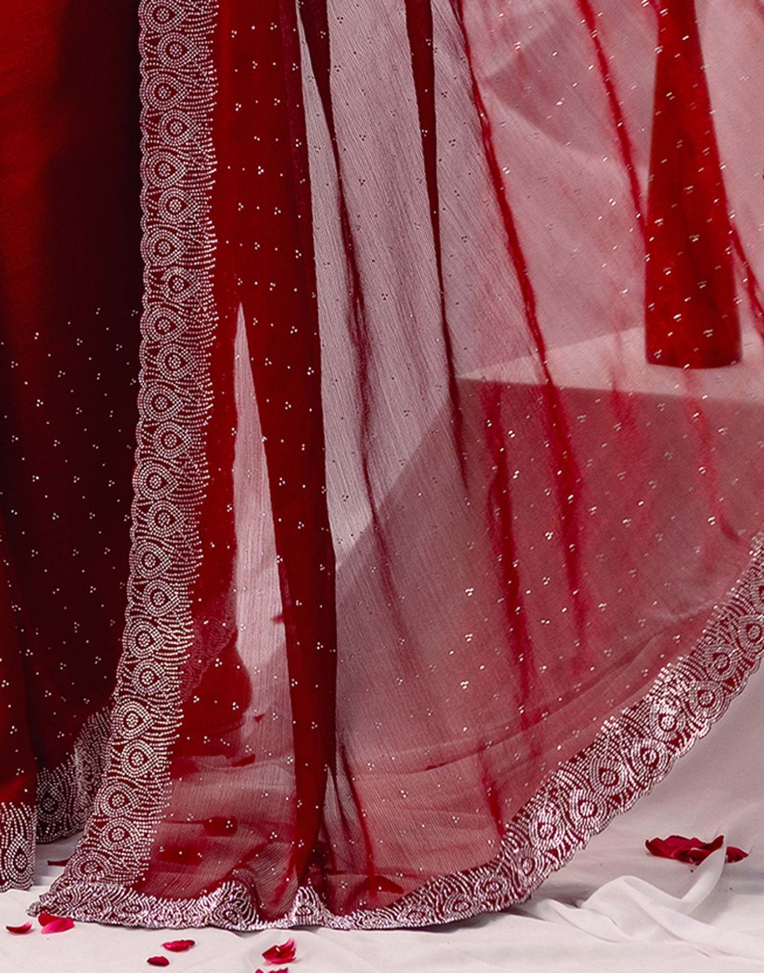 Maroon Chiffon Stone Work Swarovski Saree