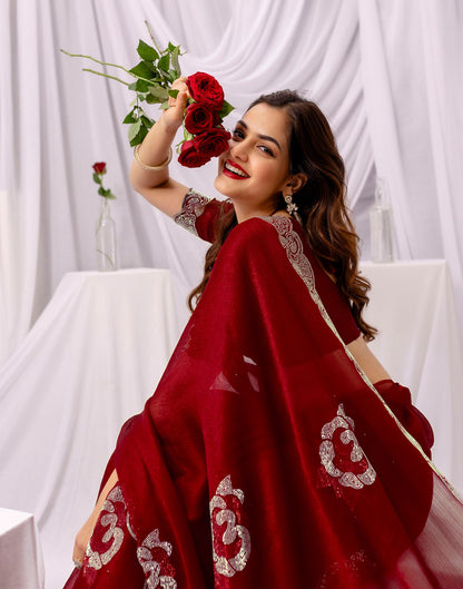 Maroon Chiffon Stone Work Swarovski Saree