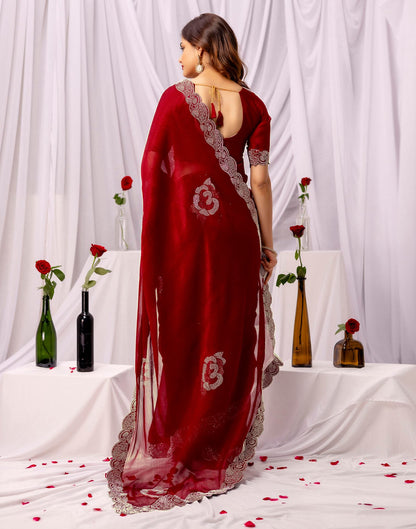 Maroon Chiffon Stone Work Swarovski Saree