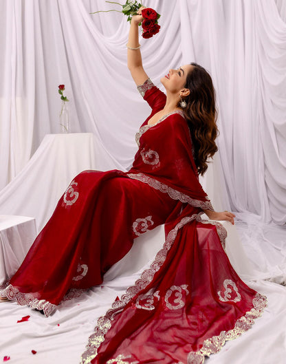 Maroon Chiffon Stone Work Swarovski Saree