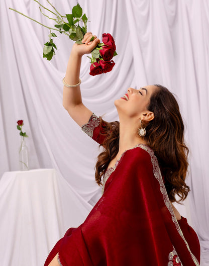 Maroon Chiffon Stone Work Swarovski Saree