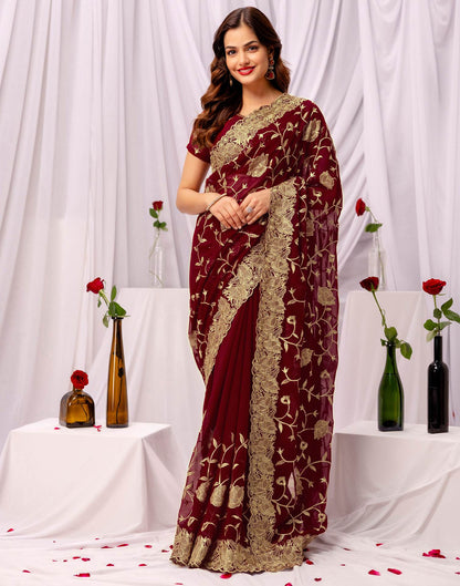 Maroon Georgette Sequence Embroidery Saree