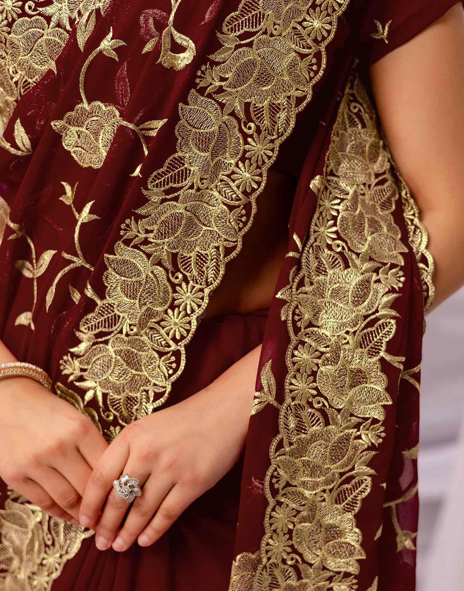 Maroon Georgette Sequence Embroidery Saree