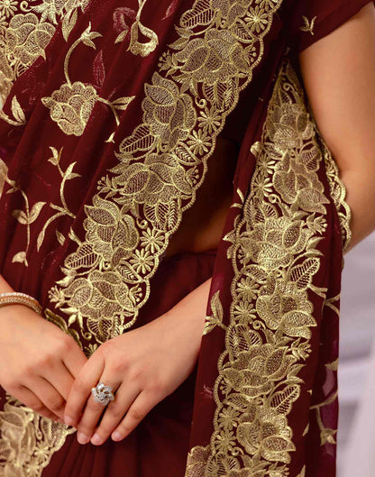 Maroon Georgette Sequence Embroidery Saree