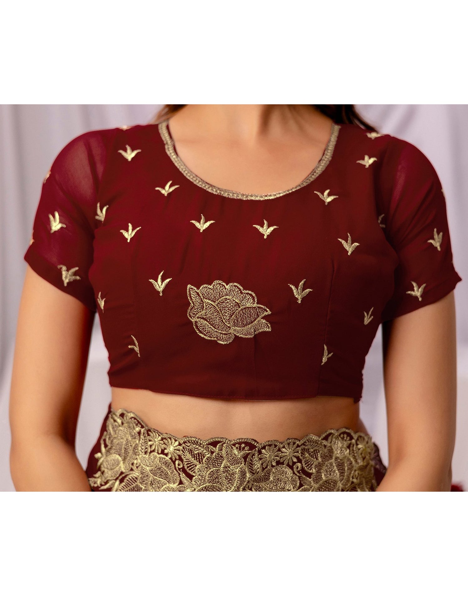 Maroon Georgette Sequence Embroidery Saree