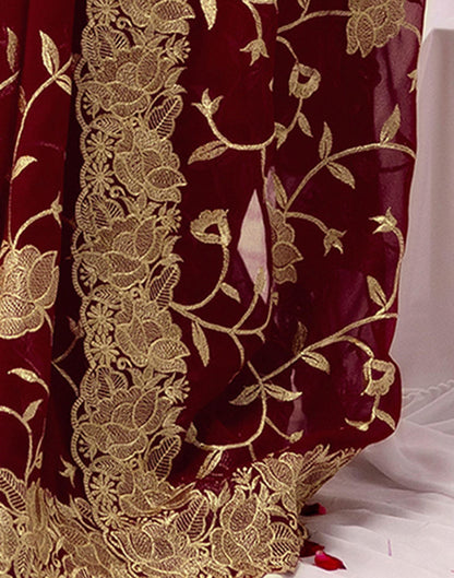 Maroon Georgette Sequence Embroidery Saree