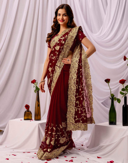 Maroon Georgette Sequence Embroidery Saree