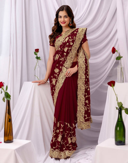 Maroon Georgette Sequence Embroidery Saree