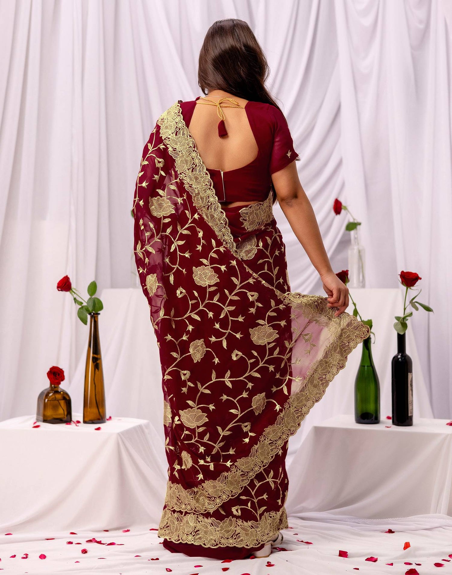 Maroon Georgette Sequence Embroidery Saree
