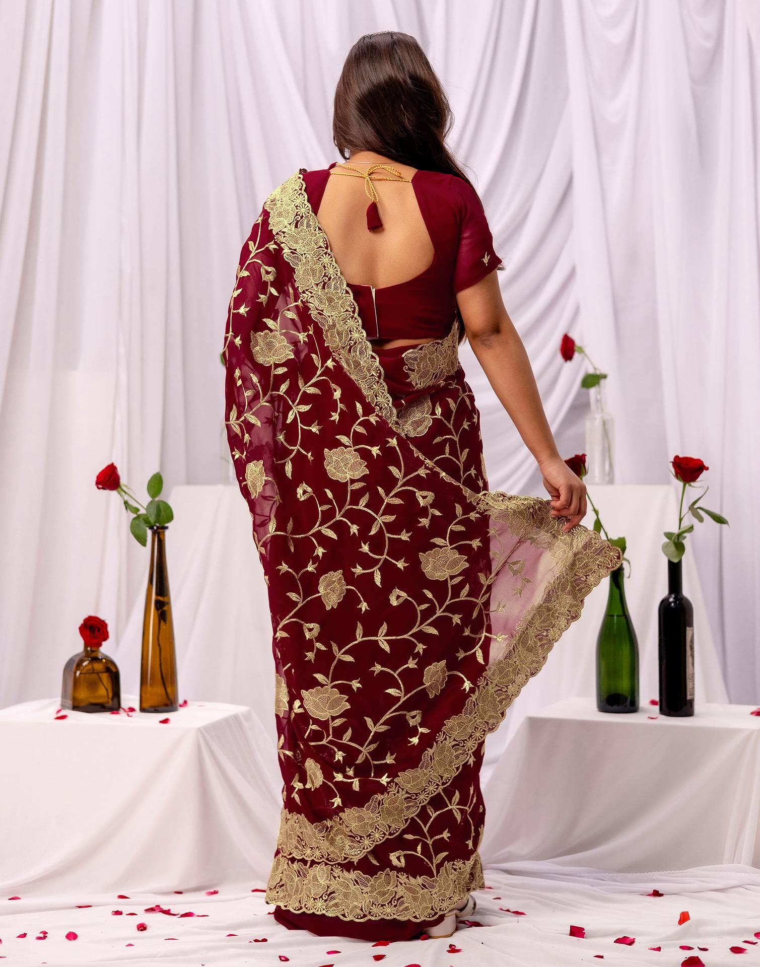 Maroon Georgette Sequence Embroidery Saree