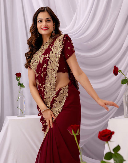 Maroon Georgette Sequence Embroidery Saree