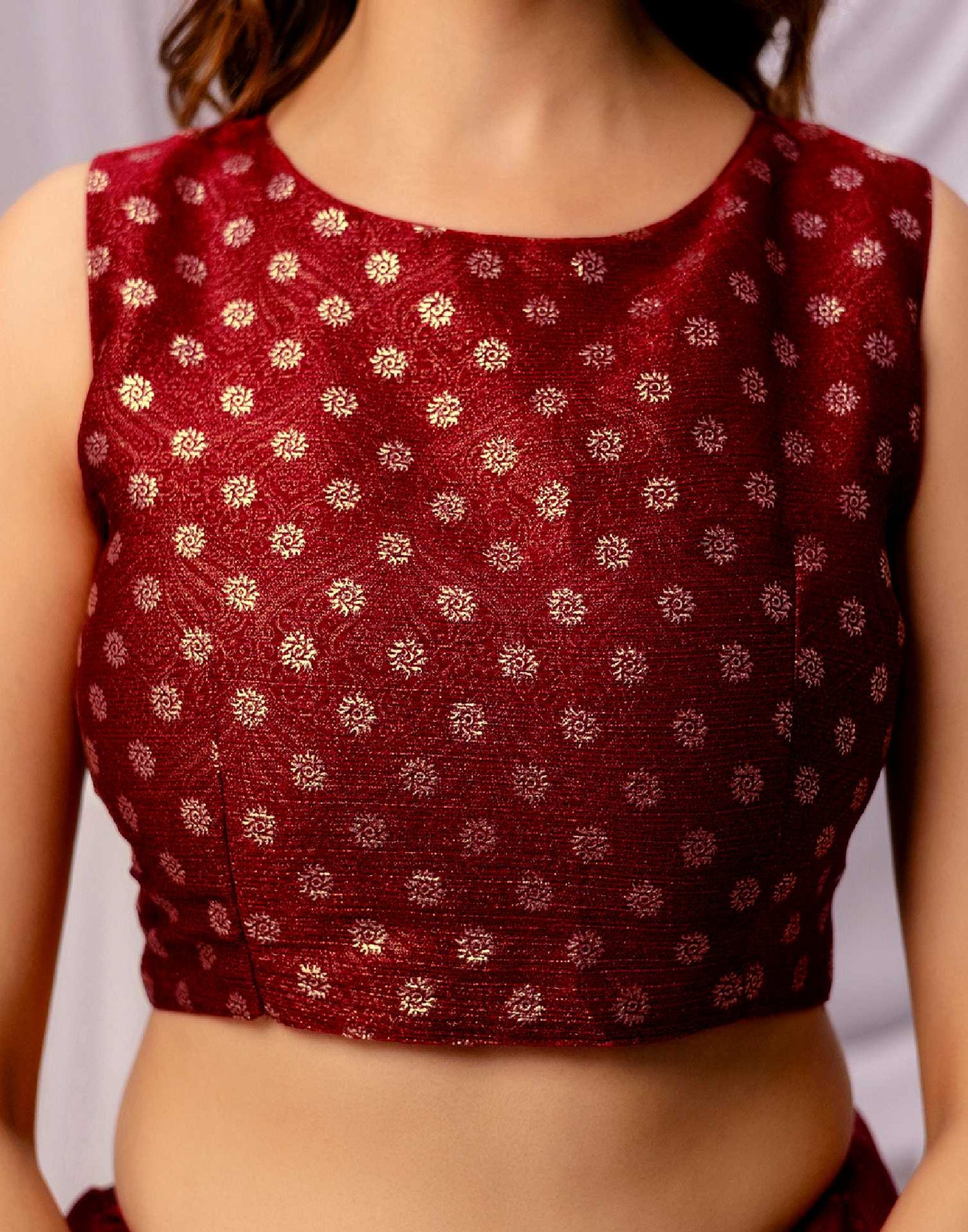 Maroon Chiffon Printed Foil Printed Saree