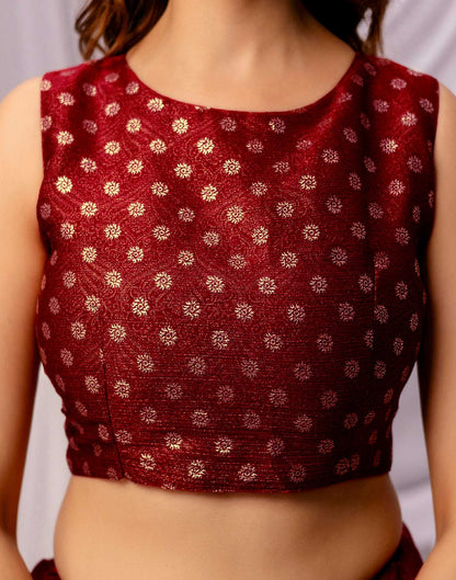 Maroon Chiffon Printed Foil Printed Saree