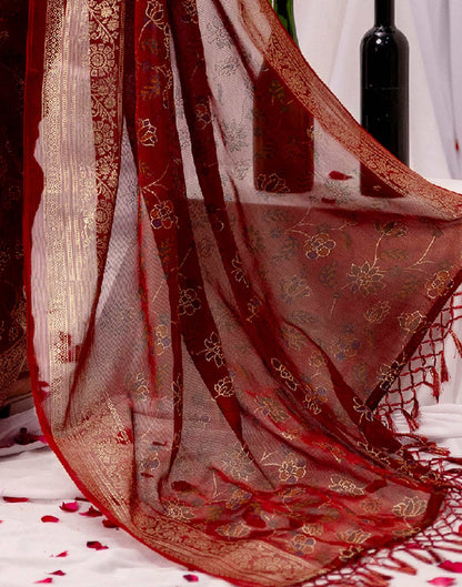 Maroon Chiffon Printed Foil Printed Saree