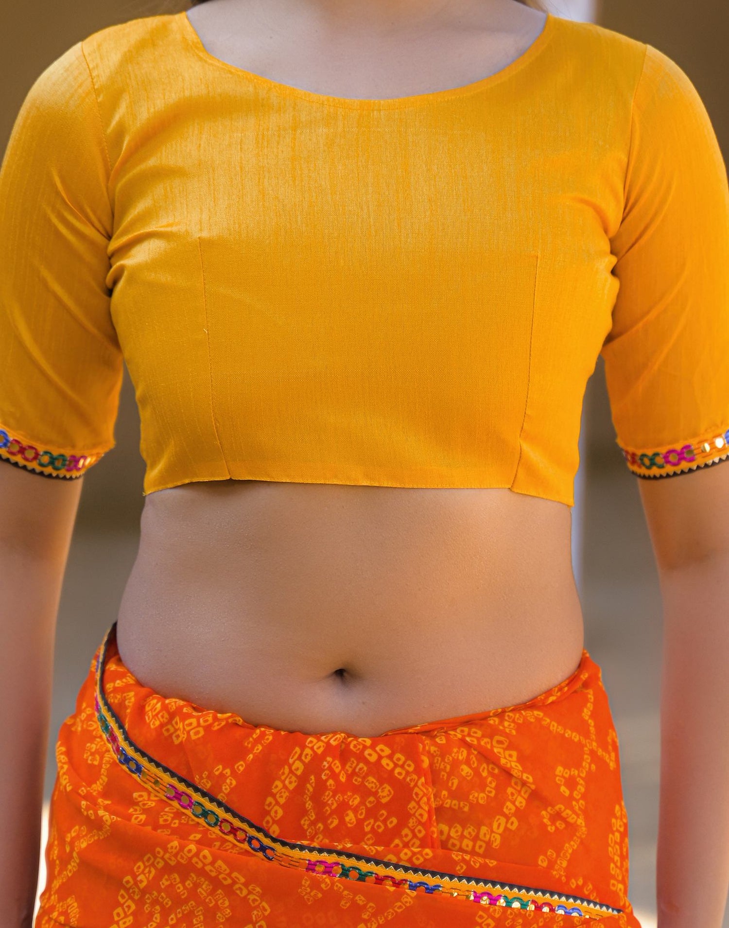 Orange Georgette Printed Bandhani Saree