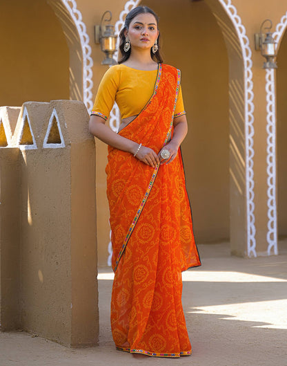 Orange Georgette Printed Bandhani Saree