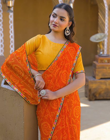 Orange Georgette Printed Bandhani Saree