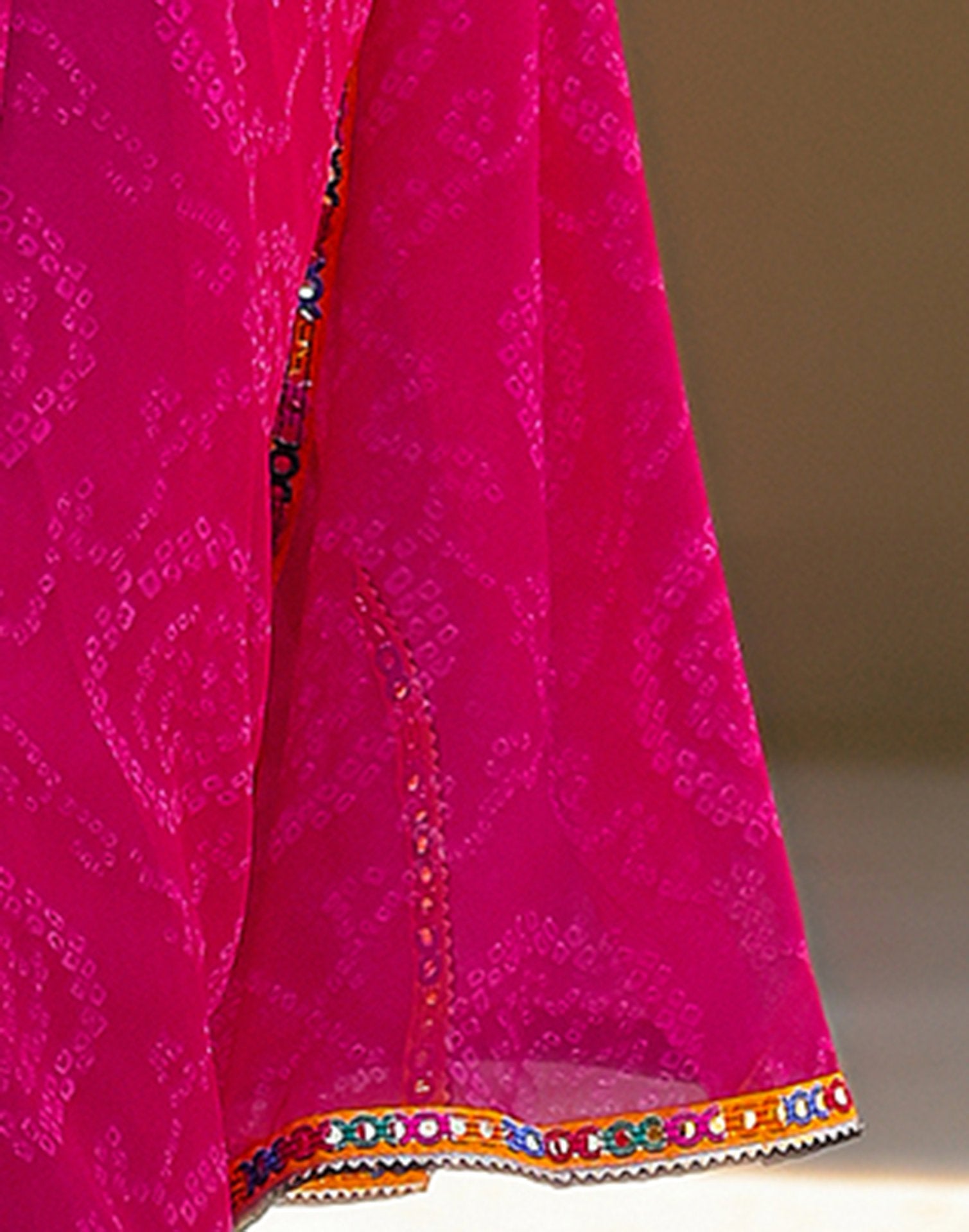 Rani Pink Georgette Printed Bandhani Saree
