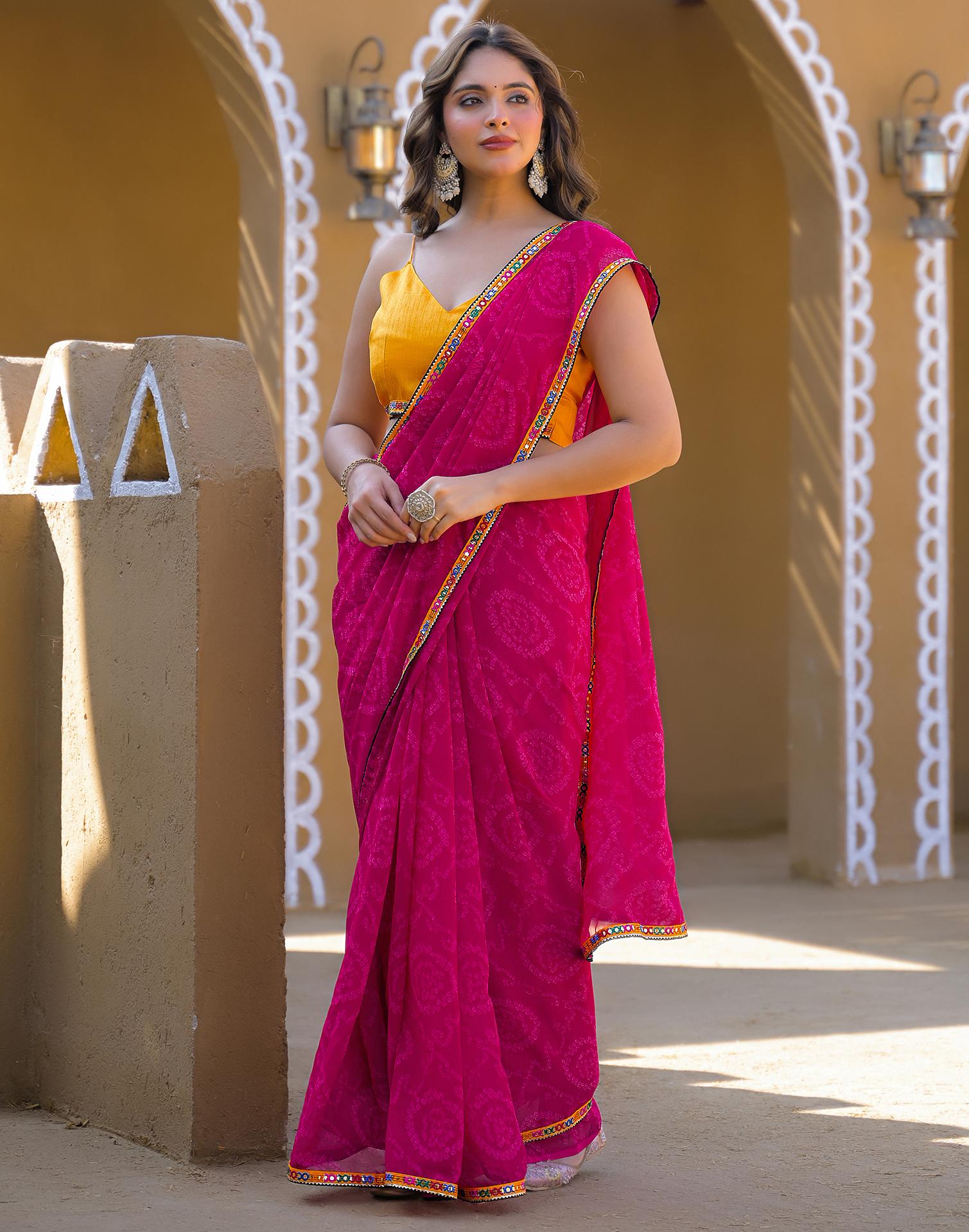 Rani Pink Georgette Printed Bandhani Saree