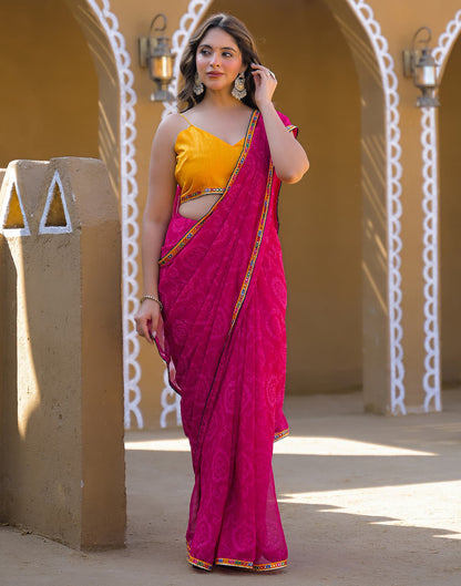 Rani Pink Georgette Printed Bandhani Saree