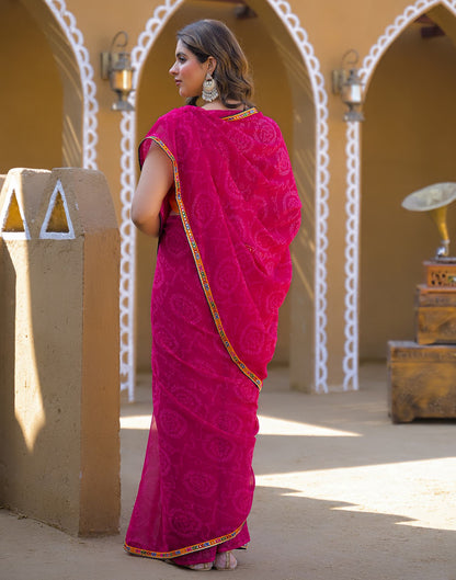 Rani Pink Georgette Printed Bandhani Saree