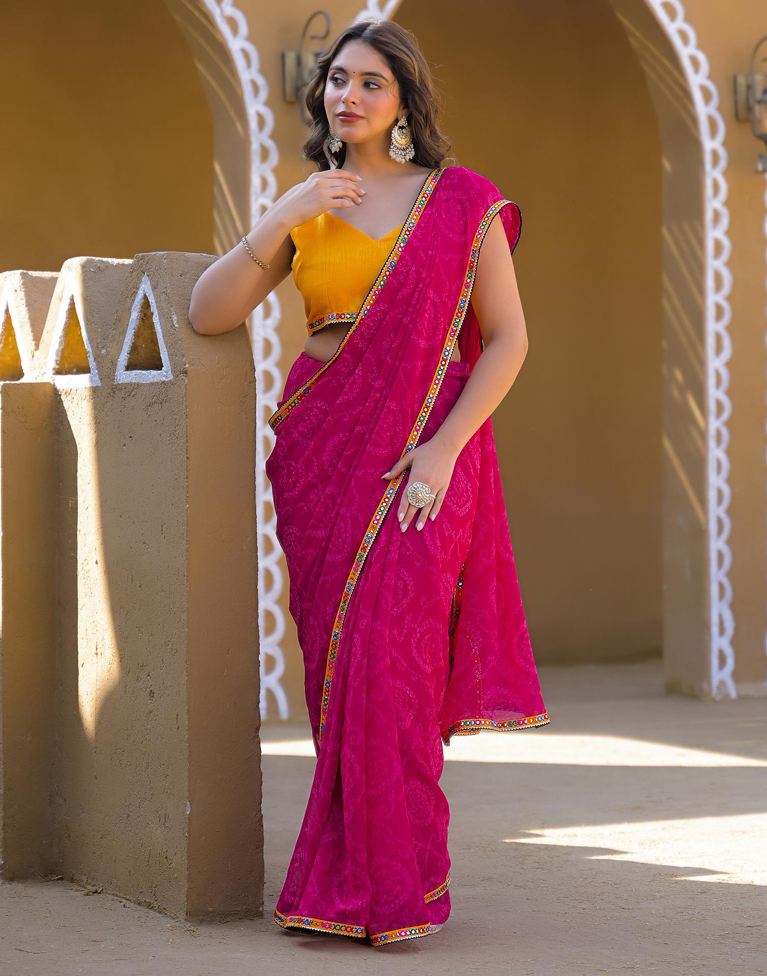 Rani Pink Georgette Printed Bandhani Saree