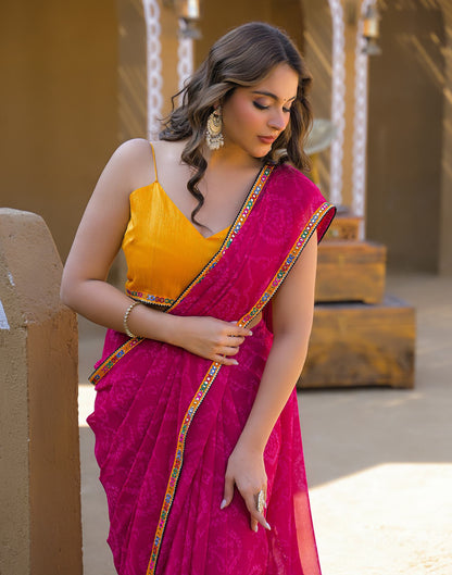 Rani Pink Georgette Printed Bandhani Saree