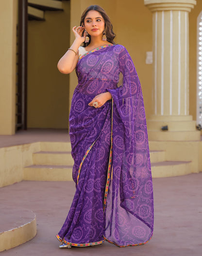 Purple Georgette Printed Bandhani Saree