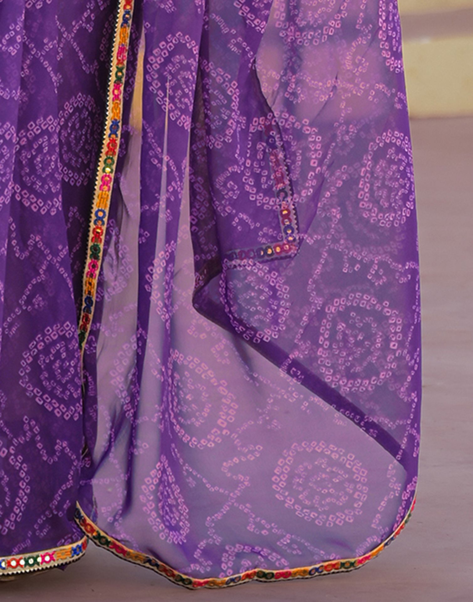 Purple Georgette Printed Bandhani Saree