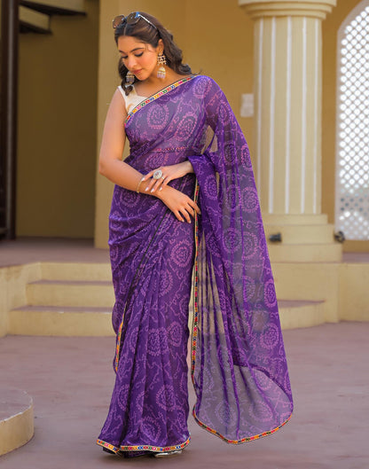 Purple Georgette Printed Bandhani Saree
