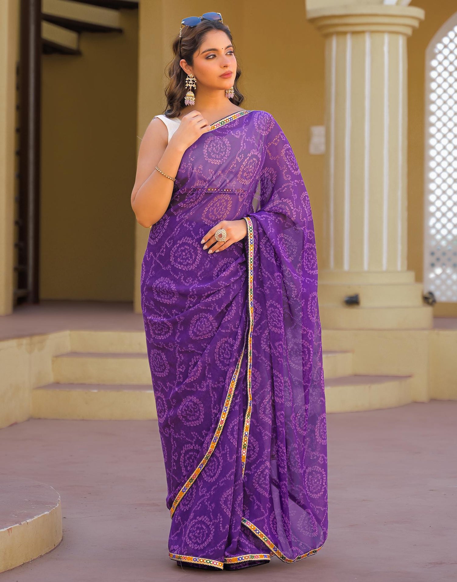 Purple Georgette Printed Bandhani Saree