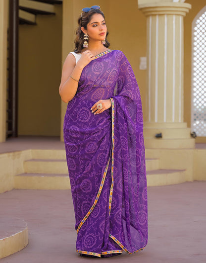 Purple Georgette Printed Bandhani Saree